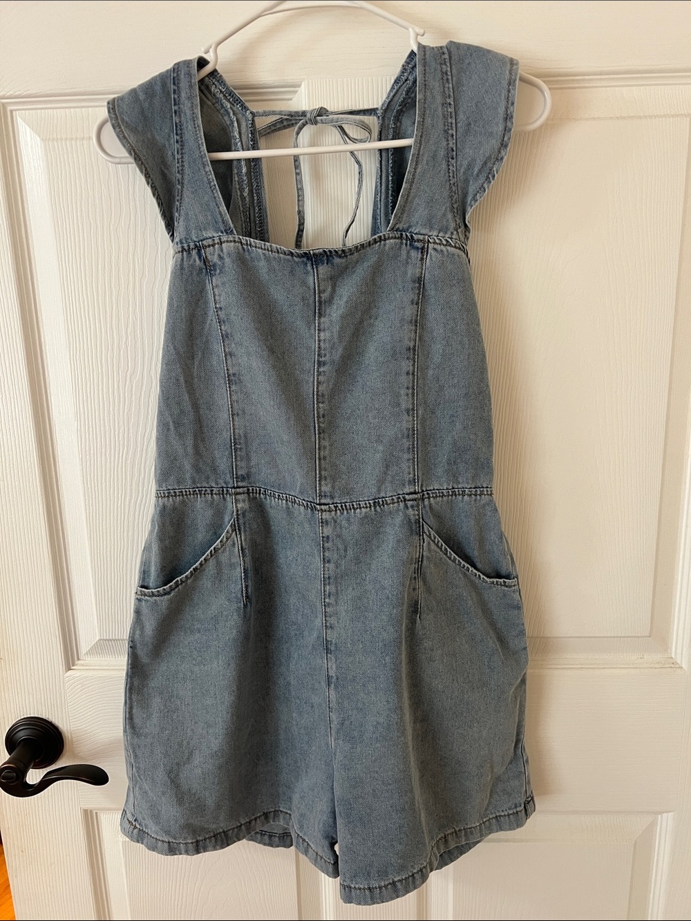 Denim Tie-Back Romper - Light Blue NWT